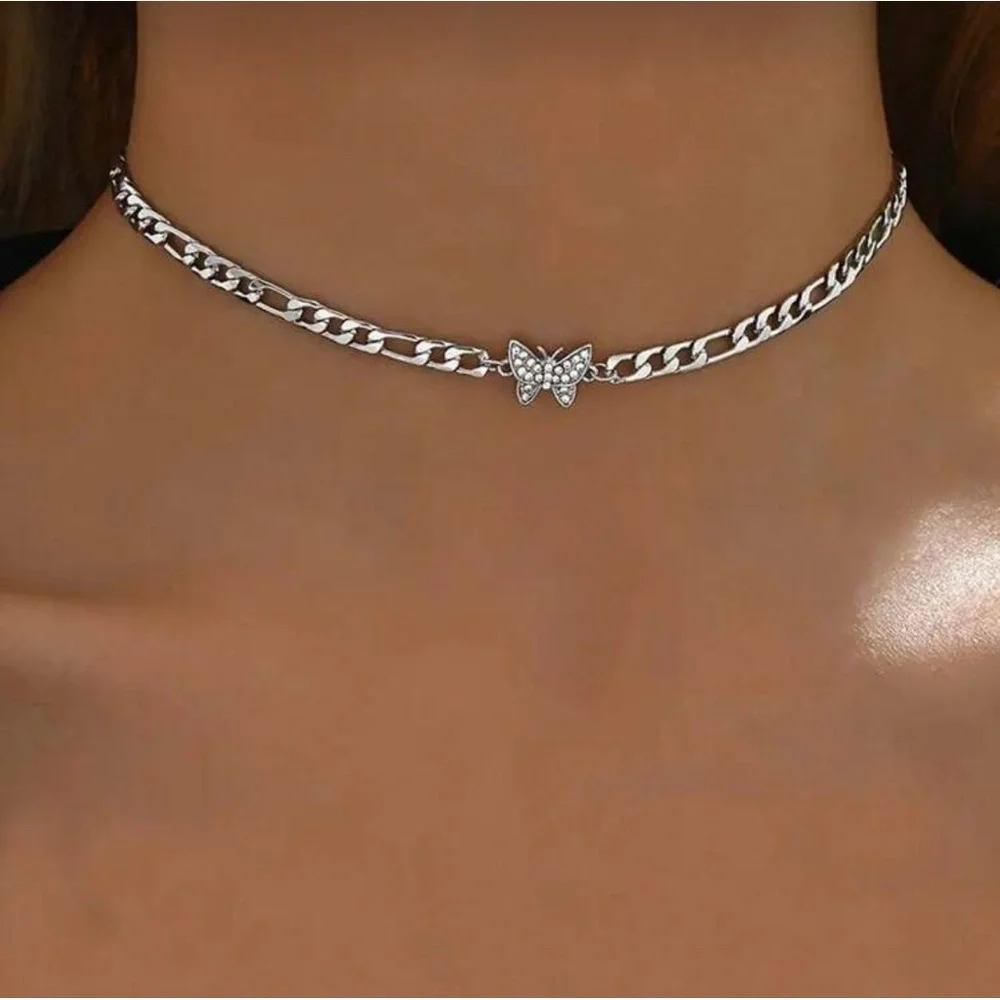 Silver Plated Stainless Steel Butterfly Charm Chain Necklace - Picture 2 of 4